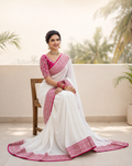 Elegant White & Pink Embroidered Saree