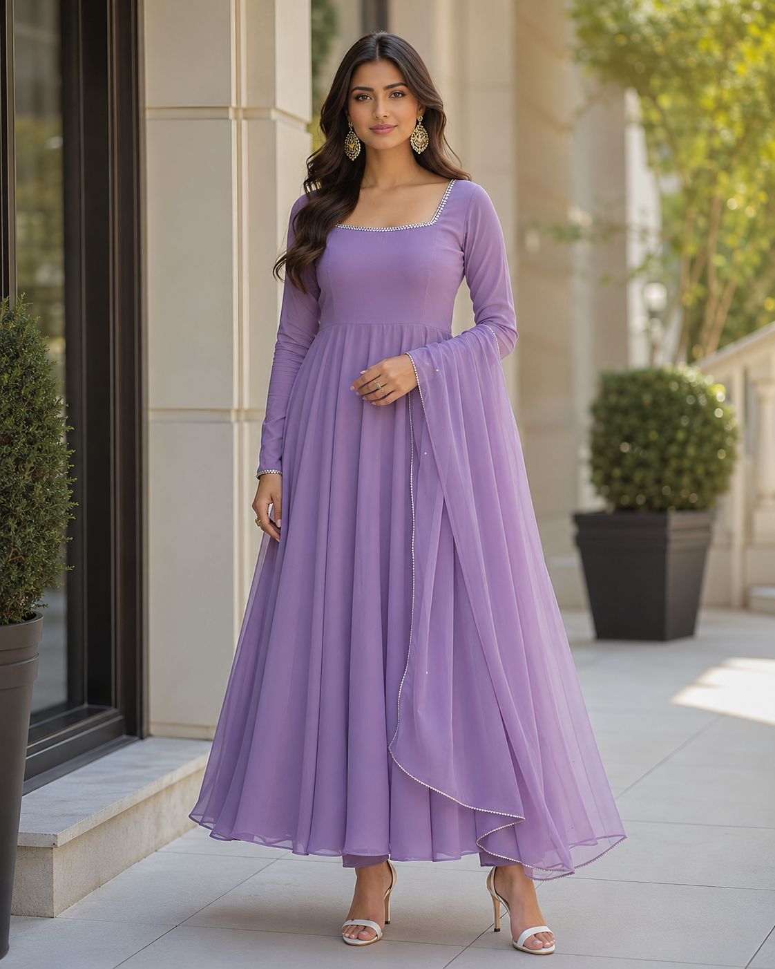 Lavender Flared Anarkali Suit