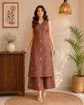 Brown Printed Kurta & Palazzo Co-Ord Set