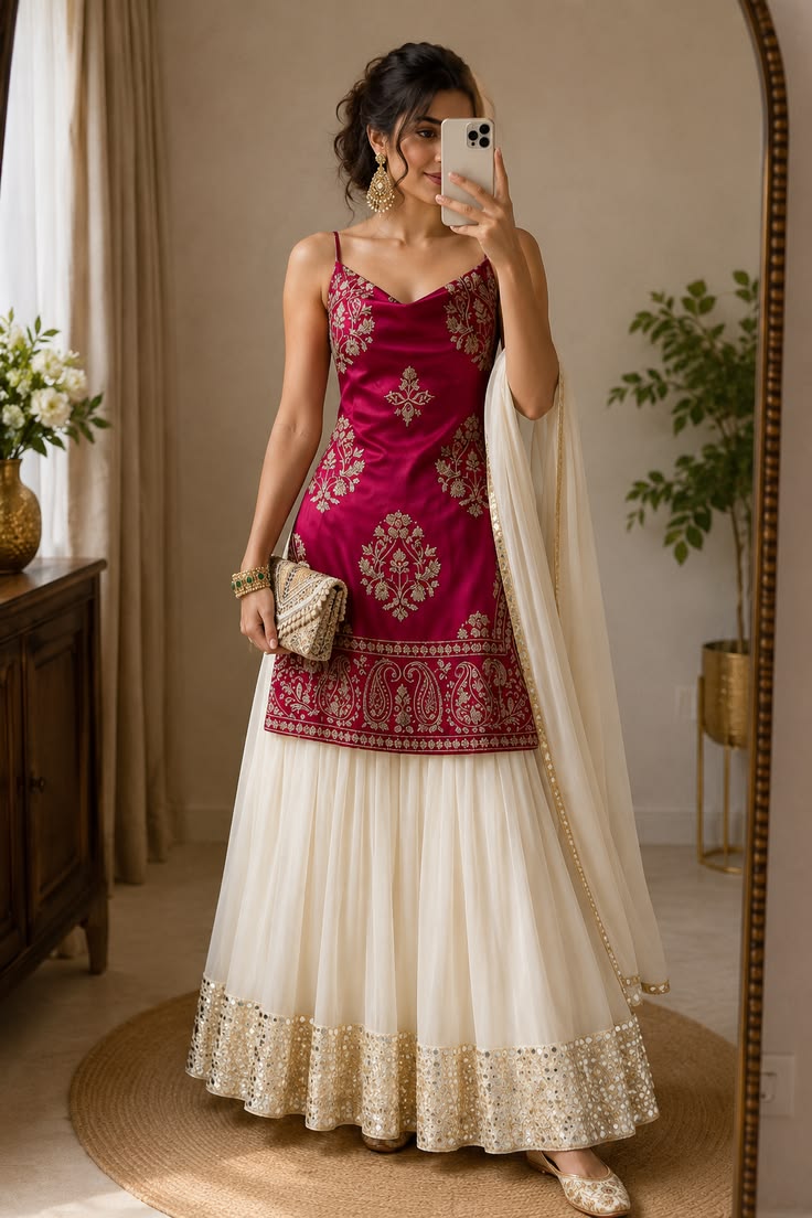 Royal Pink & Ivory Embroidered Lehenga Set